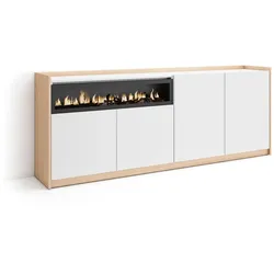 SIDEBOARD, Highboard, Weiß und Eiche Soft, Elektrokamin, 207/37/80cm