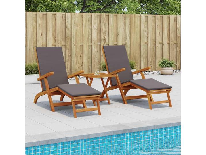 vidaXL Reclining and Folding Sunlounger 3 stk. Massivholz Akazie
