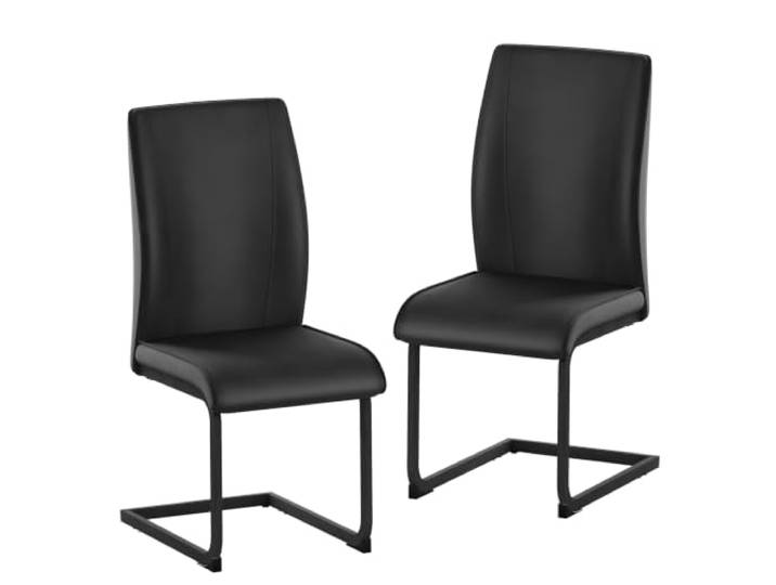 Vexelus 2er Set Schwarze Esszimmerstühle aus PU‑Kunstleder, Schwarze Metallbeine, ergonomische Stühle für ESS‑ und Küchenbereich