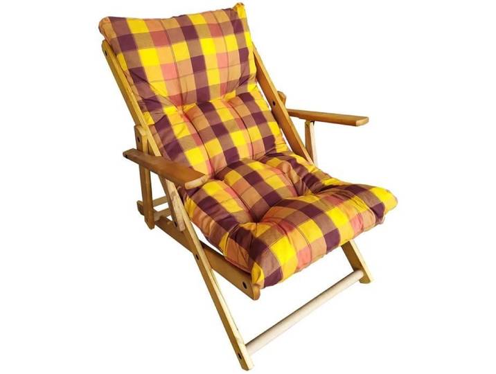 Fauteuil de jardin - HARMONY - Inclinable 3 positions - Bois de sapin - Coussin rembourré jaune - Pliable