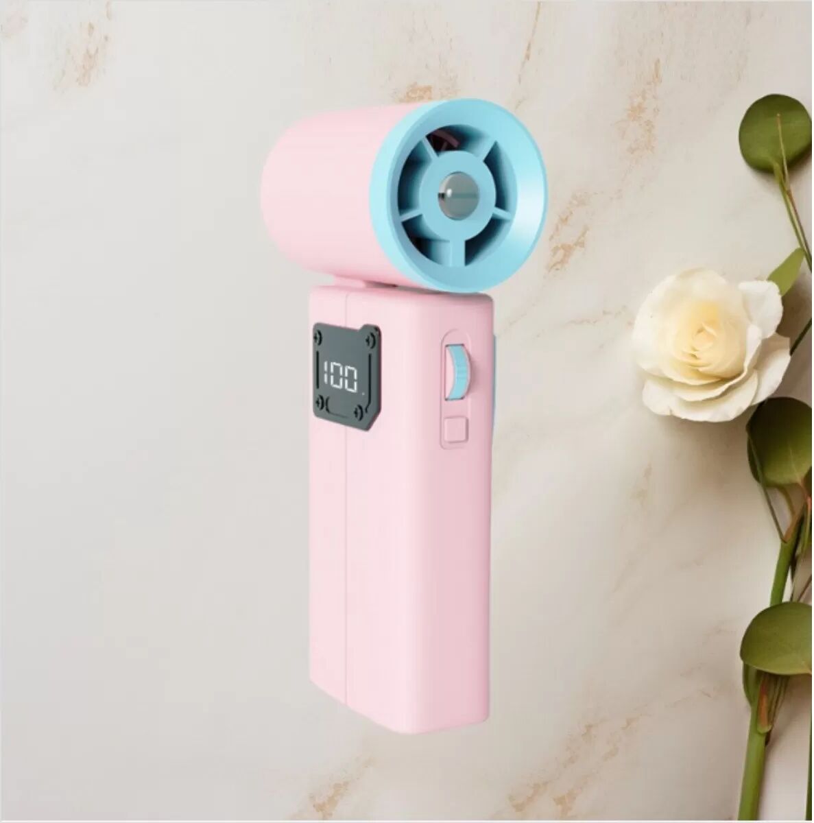 INF Handventilator mit hoher Geschwindigkeit (100 Geschwindigkeitsstufen), LED-Anzeige und faltbarer Taschenlampe – LT-S3250 Rosa