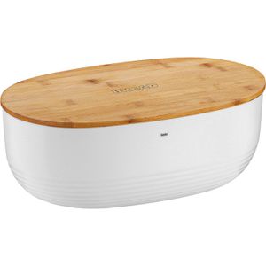 Kela Brotkasten Namur, Kunststoff / Bambus, abnehmbarer Deckel, 37,5 x 23 x 14 cm, weiß