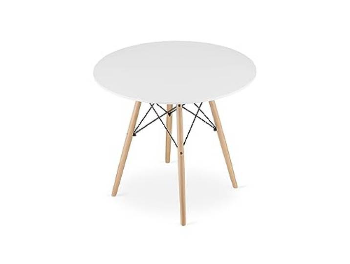 VBChome Runder Esstisch 90 cm Weiß, Moderner Küchentisch, Esszimmertisch, Wohnzimmertisch, MDF-Tischplatte, Buchenholzbeine, Stilvolles und Funktionales Design für Zuhause