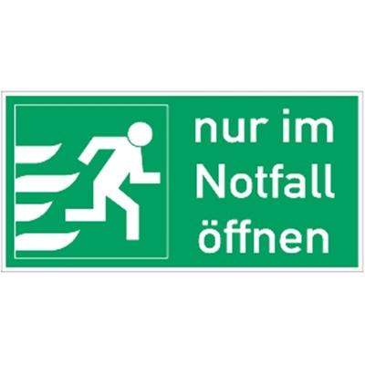 Aufkleber Nur im Notfall öffnen rechts, Querformat, Folie, 148x74 mm
