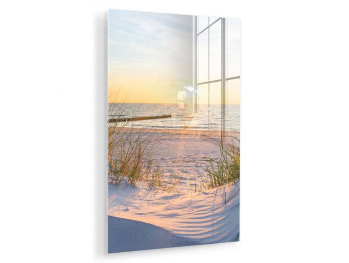 MuchoWow Acrylglasbild Strand - Sonne - Düne - Gras - Sand - Horizont 80x120 cm, Hellblau, Glas, Rechteckig, 80x120 cm, Bilder & Rahmen, Bilder, Acrylglasbilder