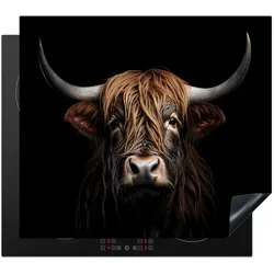 HERDABDECKPLATTE Schottischer Highlander - Porträt - Schwarz - Tier Abdeckung Glaskeramikkochfeld 58.3x51.3 cm