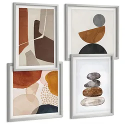 BILDER SET 4er Set - 50x50 cm & 40x60 cm Silberner Rahmen - Abstrakte Malerei Dekorationen