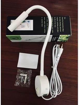 Inspire Essentials Adjustable Clamp Wall Lamp Flexible Gooseneck LED Bedside Reading Light new White Eu Plug natural White 4000k