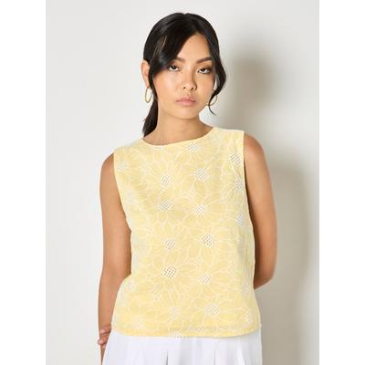 Druckbluse APRICOT "Top mit floraler Spitzenstickerei", Damen, Gr. XL (42), gelb, gewebt, Obermaterial: 100% Baumwolle CO., uni, Elastisch, Blusen Druckbluse, Gemustert