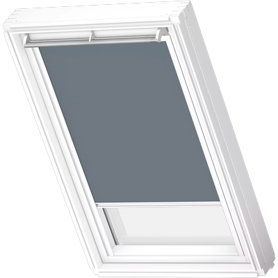 Verdunklungsrollo VELUX "DKL 4581SWL, Farbe: blaugrau", blau (blaugrau, weiß), UK04, stufenlos positionierbar, Polyester, Rollos, Verdunklungsrollo, weiße Führungsschienen & Griffleiste