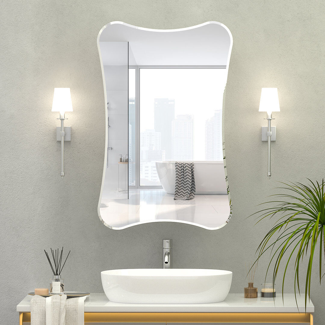 Latitude Run Ayyat 50 Wx 76 H cm Curved Frameless Mirror Cabinet, 3 Shelf Wall Mounted Bathroom Cabinet White 76mm H