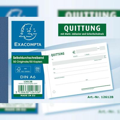 Exacompta 12612B 10x Quittungen A6 Quer 2x40 Blatt MwSt inkl. - Motiv