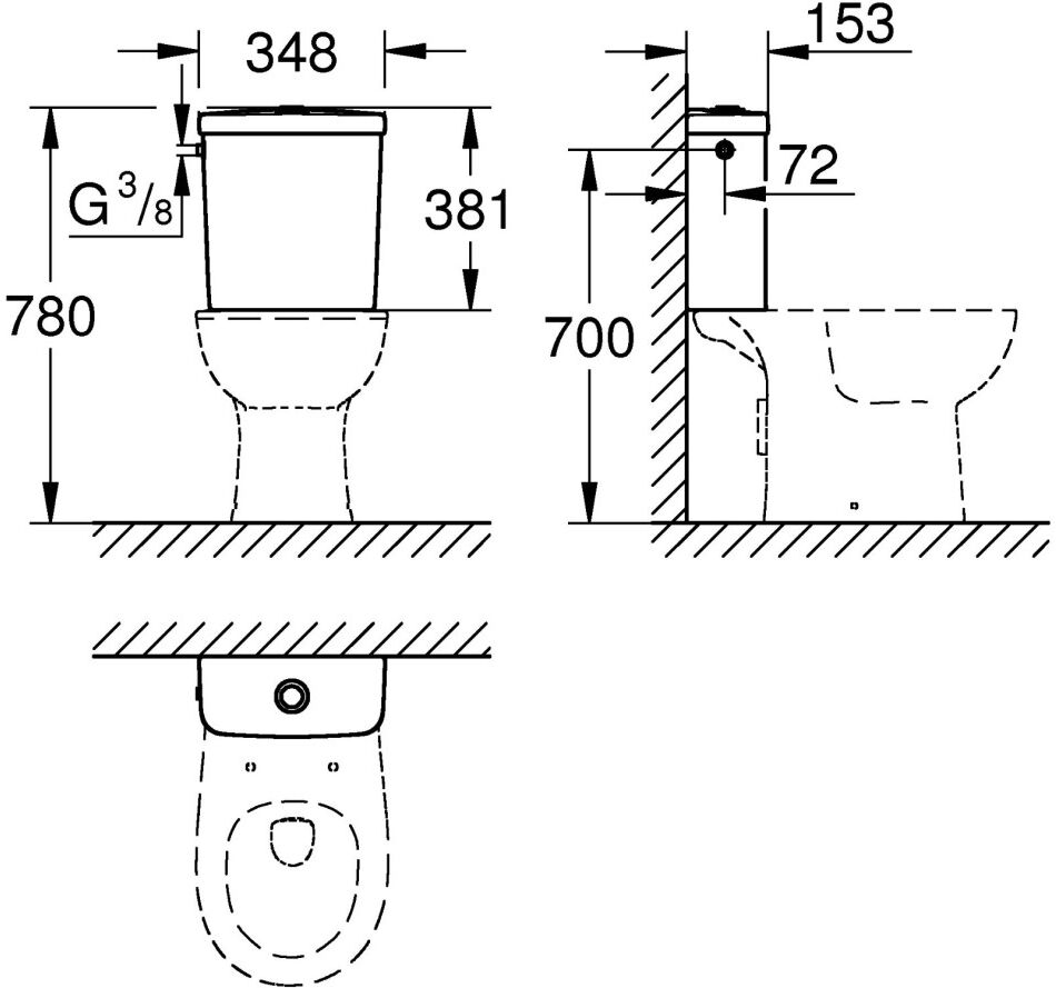Grohe Aufputzspülkasten Bau Keramik 39437 seitlicher Zulauf alpinweiß, 39437000 39437000