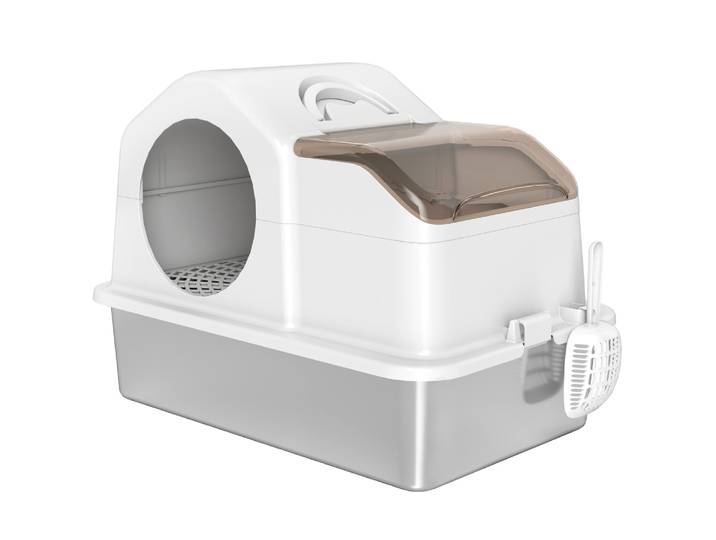 Maison de toilette pour chat couvercle amovible acier blanc