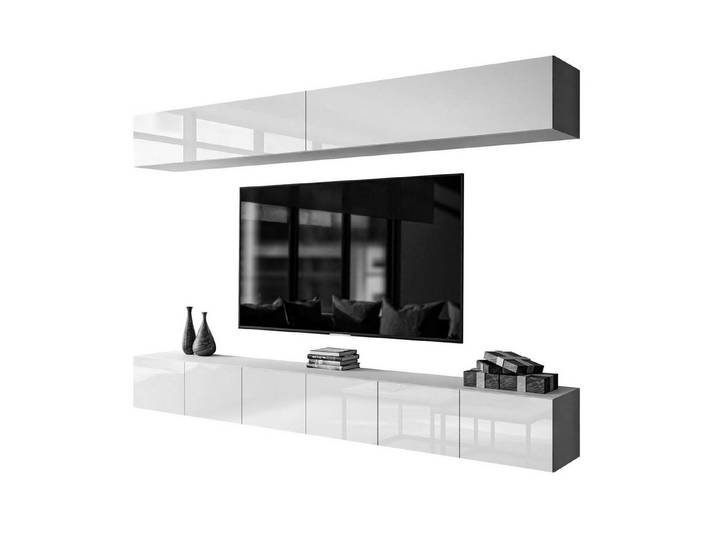 Lookway Wohnwand COLGANTE II Stilvolle Hochglanzmöbel in Weiß mit LED-Beleuchtung, (4x TV- Schrank), Breite: 300