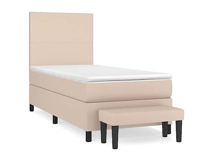 KKgypkn Boxspringbett mit Matratze Cappuccino-Braun 100x200cm Kunstleder, höhenverstellbares Kopfteil, Taschenfederkernmatratze, mittelharte Unterstützung, hautfreundliche