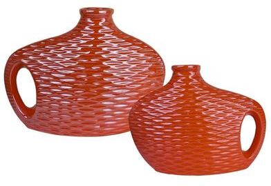 Aria Home Set of 2 Orange Ceramic Vases for Modern Home Decor