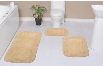 Home Weavers Inc Radiant Collection 100% Cotton Non-Slip Bathroom Rug Set, Machine Washable Bath Rug, 3 Piece Set with Runner Rug