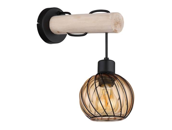Globo Wandleuchte, Naturfarben, Schwarz, Holz, Metall, Glas, 27x30x13 cm, CE, Lampen & Leuchten, Innenbeleuchtung, Wandlampe, Wandlampen
