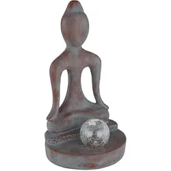 Solarleuchte Gartendeko Gartenfigur Buddha Feng Shui Deko Garten wetterfest, Kunststoff Glas grau- bronze, 1x LED kaltweiß, LxH 17,5 x 30 cm