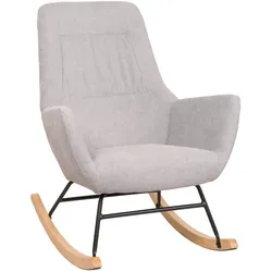Décoshop26 - Schaukelstuhl/Entspannungssessel mit Armlehnen aus Holz Metall und hellgrauem Stoff 04_0006905