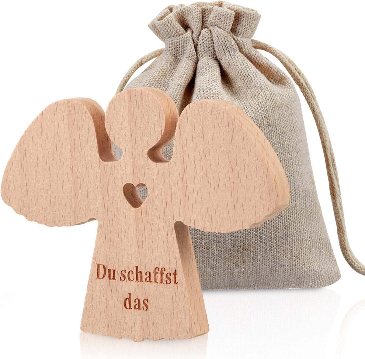 Houten engel figuur Beschermengel met opdruk Je kunt het doen