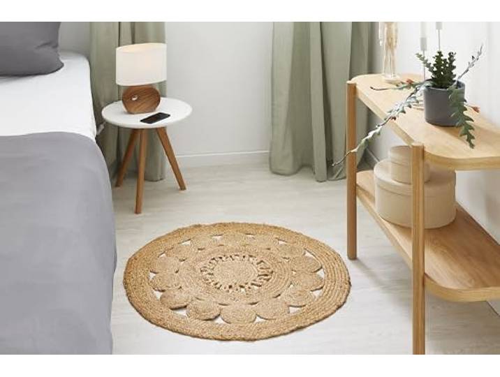 -LUXOR- living Tapis Balo - Tapis Rond en Jute - Convient également comme Tapis de Chambre à Coucher - Tapis bohème Durable Beige - Produit Naturel - 60 cm - Rond