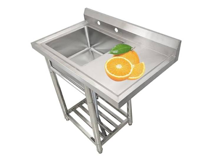 ZQFHSX Freistehendes Küchenspülbecken mit einem Becken, Wasseranschluss, Edelstahlspüle, Vorbereitungs- und Handwaschbecken mit Arbeitsfläche und Zwei Ablageflächen