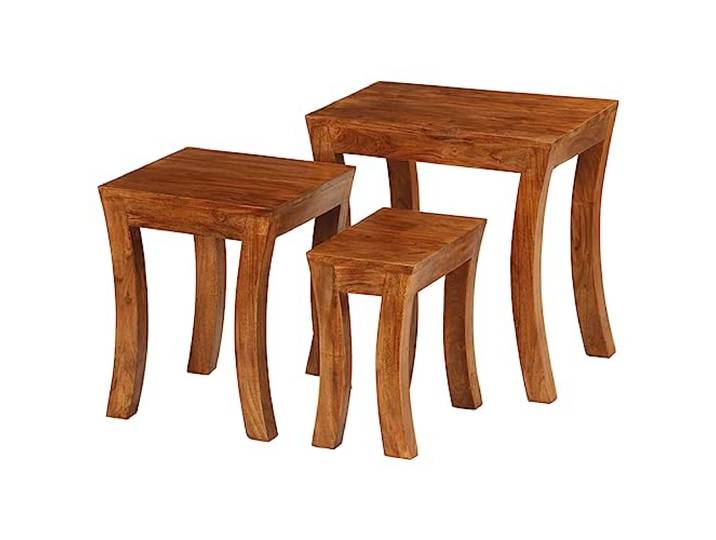 Heofavd 3er Set Satztisch Massivholz Akazie Beistelltisch Braun 50x35x50cm