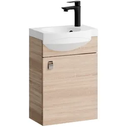 Planetmöbel Waschtisch mit Keramikwaschbecken 40 cm - Sonoma Eiche - Mit Armatur Schwarz - Soft-Close