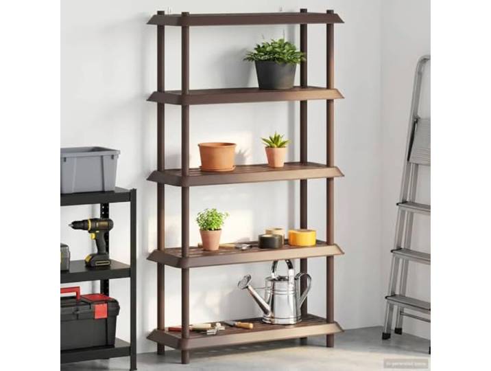 ZQQLVOO Regaleinheit 5 Ebenen 100 x 40 x 177 cm PP Braun mit UV-beständiger Entwässerungslöcher, stabiler Halt, pflegeleicht, vielseitig für Innen und Außen