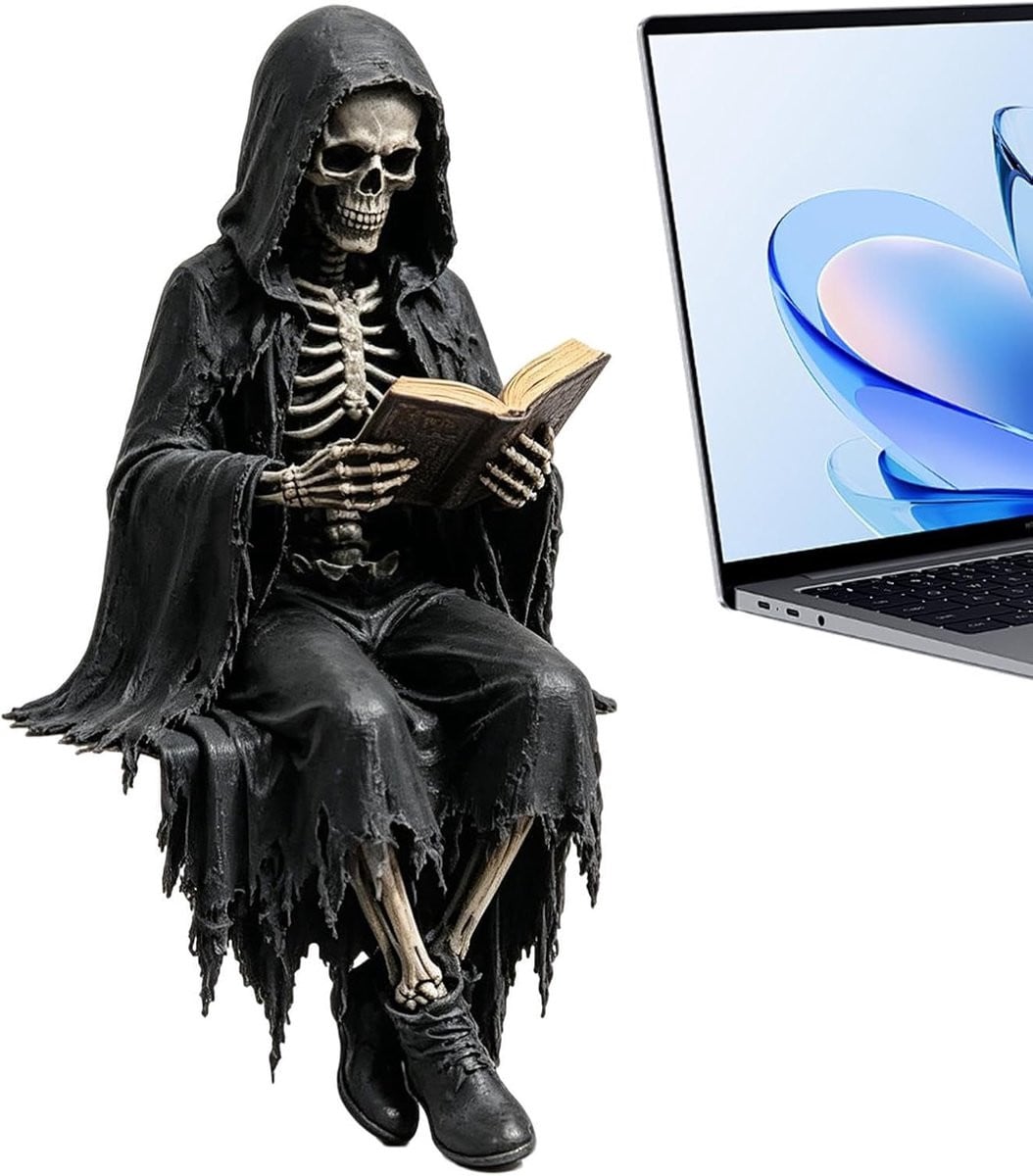 Monnikenfiguur Hars Beeld - Gothic Decoratie voor op de Boekenplank - Zwart - 12 x 6 cm