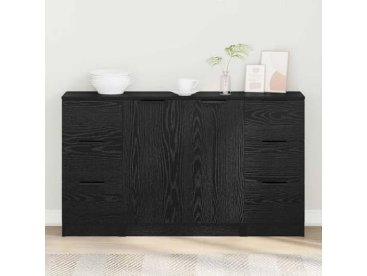HEFZGDB Minimalistische Sideboards für Zuhause: Pflegeleichte Sideboards aus Holzwerkstoff als multifunktionale Konsolenschränke mit reichlich Stauraum, 3 Stück in Schwarz Eichen-Optik,
