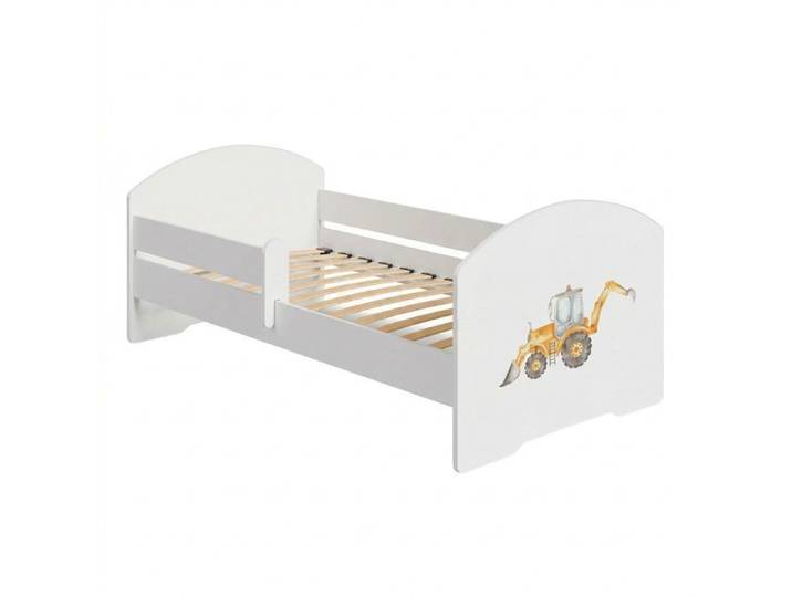 Lit enfant LUK 70x140 cm pour garçon avec sommier et barrière de sécurité – lit enfant motif pelleteuse