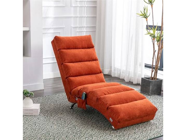 VILUXE Relaxsessel Leinen Liegesessel Massagefunktion Orange Moderner Relaxsessel, ergonomischer Liegesessel, Leinenbezug, Vibrationsfunktion, Seitentasche, Wohnzimmer und Schlafzimmer