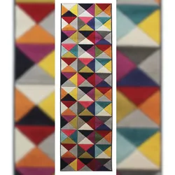 Designer-Teppich in lebhaften Farben, Geometrischer Muster, `Meon Ben`. 66x230 cm | Kadima Design