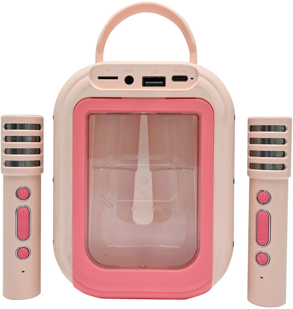 Lexibook Pink Bluetooth Karaoke Machine with 2 Wireless Microphones for Karaoke Fun