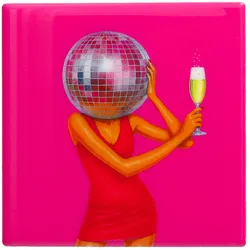 Love tiles Untersetzer mit Motiv Frau mit Disco Kugel neon pink