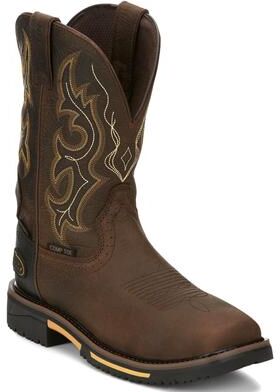 "Justin Original Workboots Joist 11"" WP Square Comp Toe - Mens 9.5 Brown Boot D"