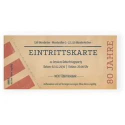 Einladungskarte 80. Geburtstag: Retro Eintrittskarte in Kraft Look
