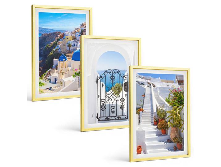 Tulup Bilder SET 3er Set - 40x60 cm Goldrahmen - Santorini-Architektur Oia, Goldfarben, Kunststoff, Rechteckig, 40x60 cm, gerahmt, Bilder & Rahmen, Bilder