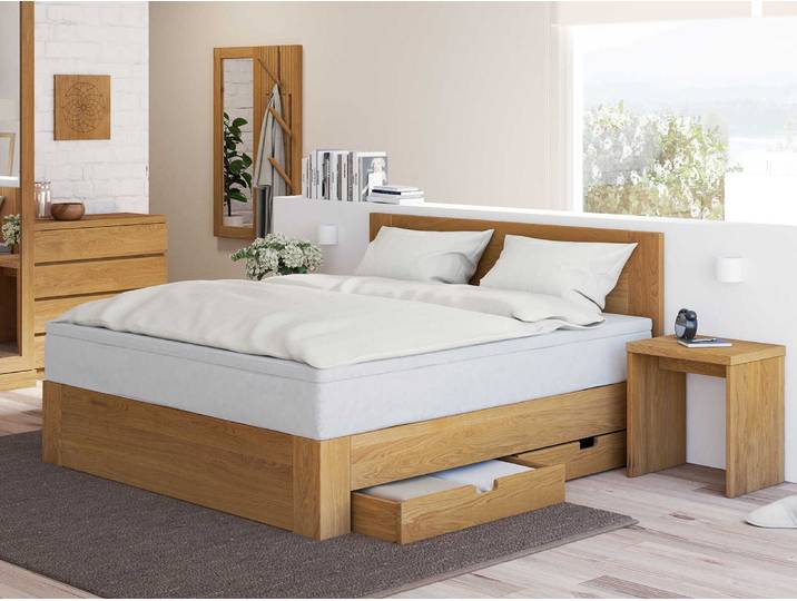 Eichenbett „Alois“ Boxspring 100 x 220 cm Massivholz Eiche