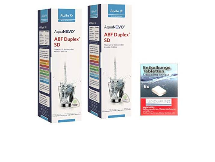 2 x Alvito Wasserfilter ABF Duplex SD Aktivkohle Filter + Gerätereinigung Filterleistung 0,15 µm + Kapillarmembran - passend für Carbonit & Alvito Auf- und Untertischfilter - inkl. Entkalkertabs