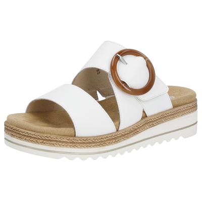 Pantolette REMONTE, Damen, Gr. 43, Textil, weiß, Leder, Schuhe Pantolette, Keilabsatz, Sommerschuh, Schlappen mit Zierschnalle