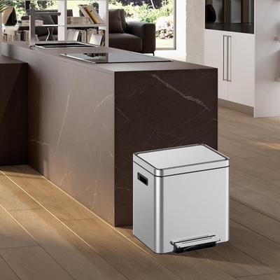 Yun 8/9.5/10.6 Gallon Dual Trash Can, 15L*2/18L*2/20L*2 Stainless Steel Dual Garbage & Recycle Bin with Foot Pedal
