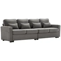 Viersitzer-Sofa 264x83x87 cm Leinenstoff Couch mit Aufbewahrungstaschen 4 Kissen Wohnzimmer Komfort Dunkelgrau