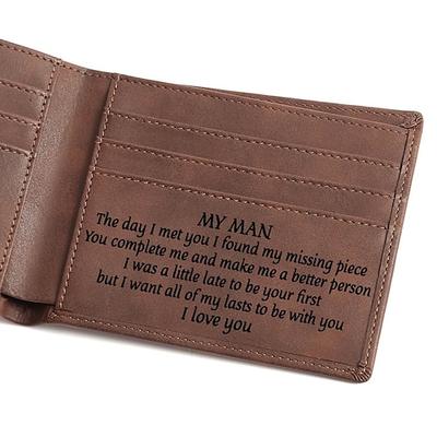 graviertes Echtleder Portemonnaie für Männer, lasergraviertes Vintage-Portemonnaie aus PU-Leder, perfektes Weihnachtsgeschenk, schmales horizontales Portemonnaie für Männer, trendy langlebig