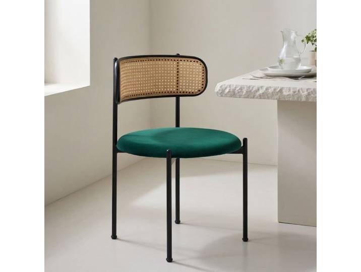 CollaHausse Lot de 4 Chaises de Loisirs en Rotin Vert Pieds en Métal