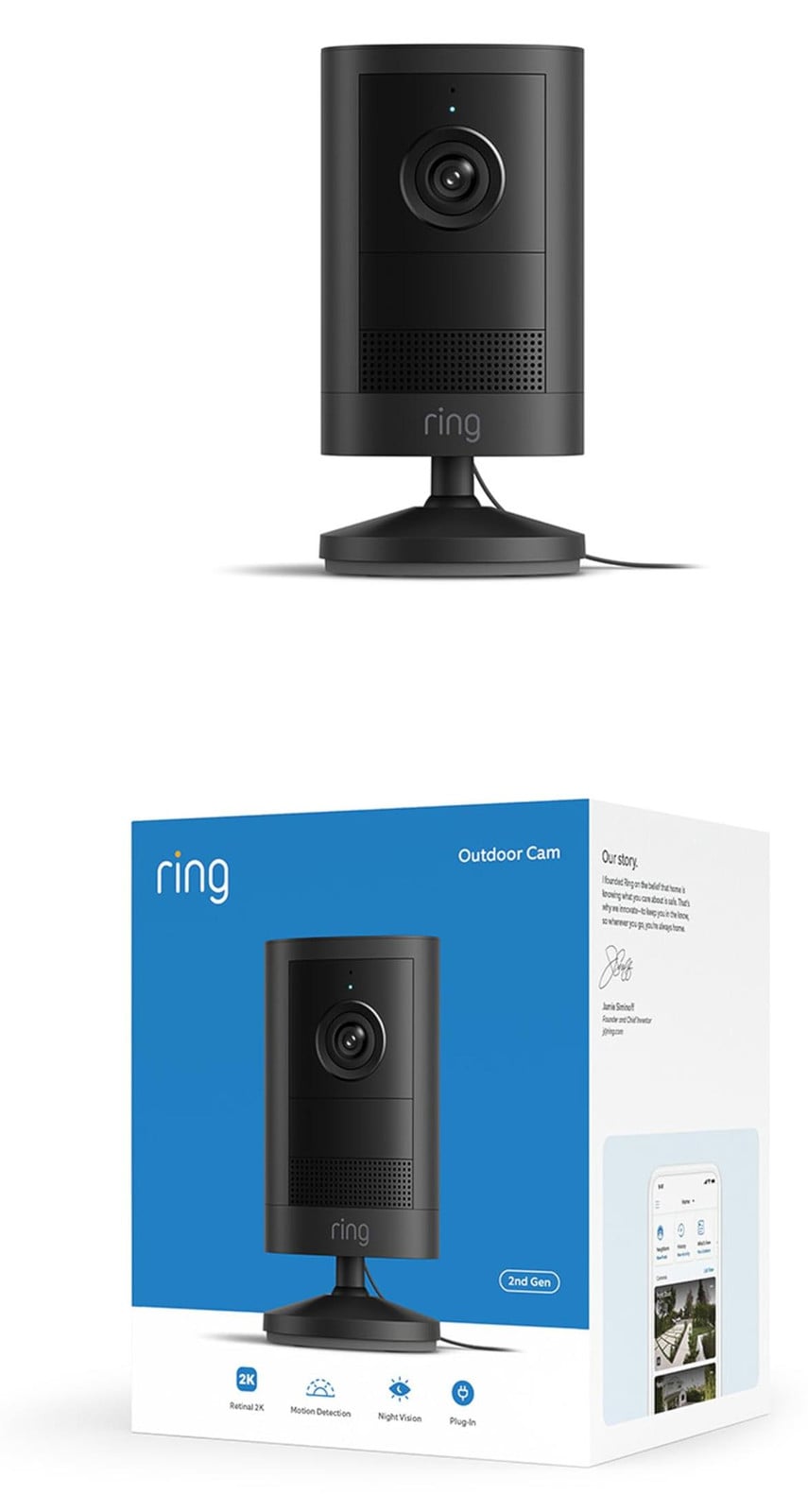 Ring Outdoor Camera 2K met stekker, zwart