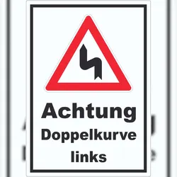 HB-Druck Aufkleber Achtung Doppelkurve links A3 (297x420mm)